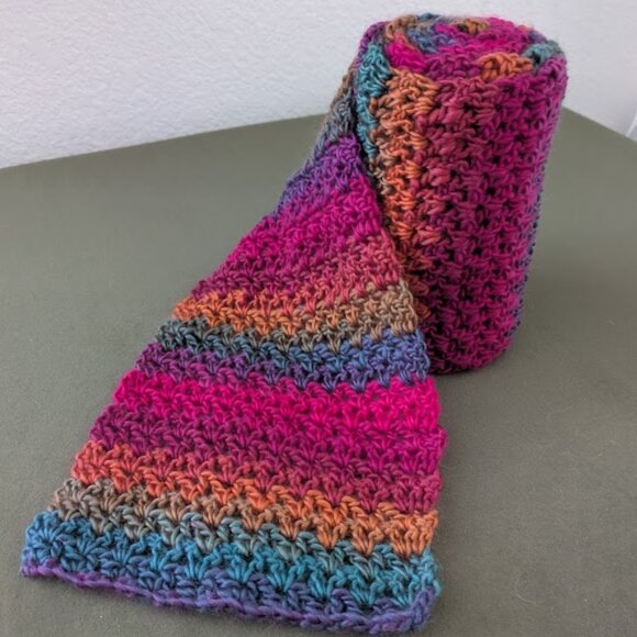 **NEW** Handmade / Crocheted Scarf - Fall Jewel Tones - Picture 1 of 5
